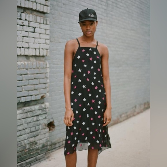Rag & Bone Sonny Silk Black Multi Star Print Sleeveless Asymmetric Dress NWOT M - Picture 1 of 12
